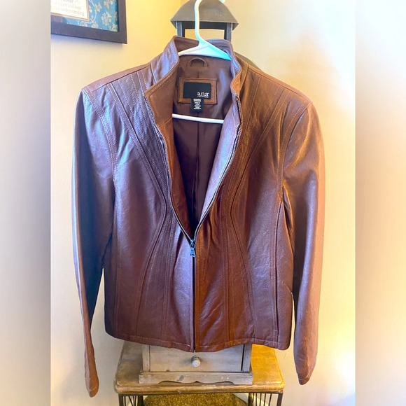 NWOT A.N.A 100% Leather Stand-Collar Jacket - Picture 3 of 14